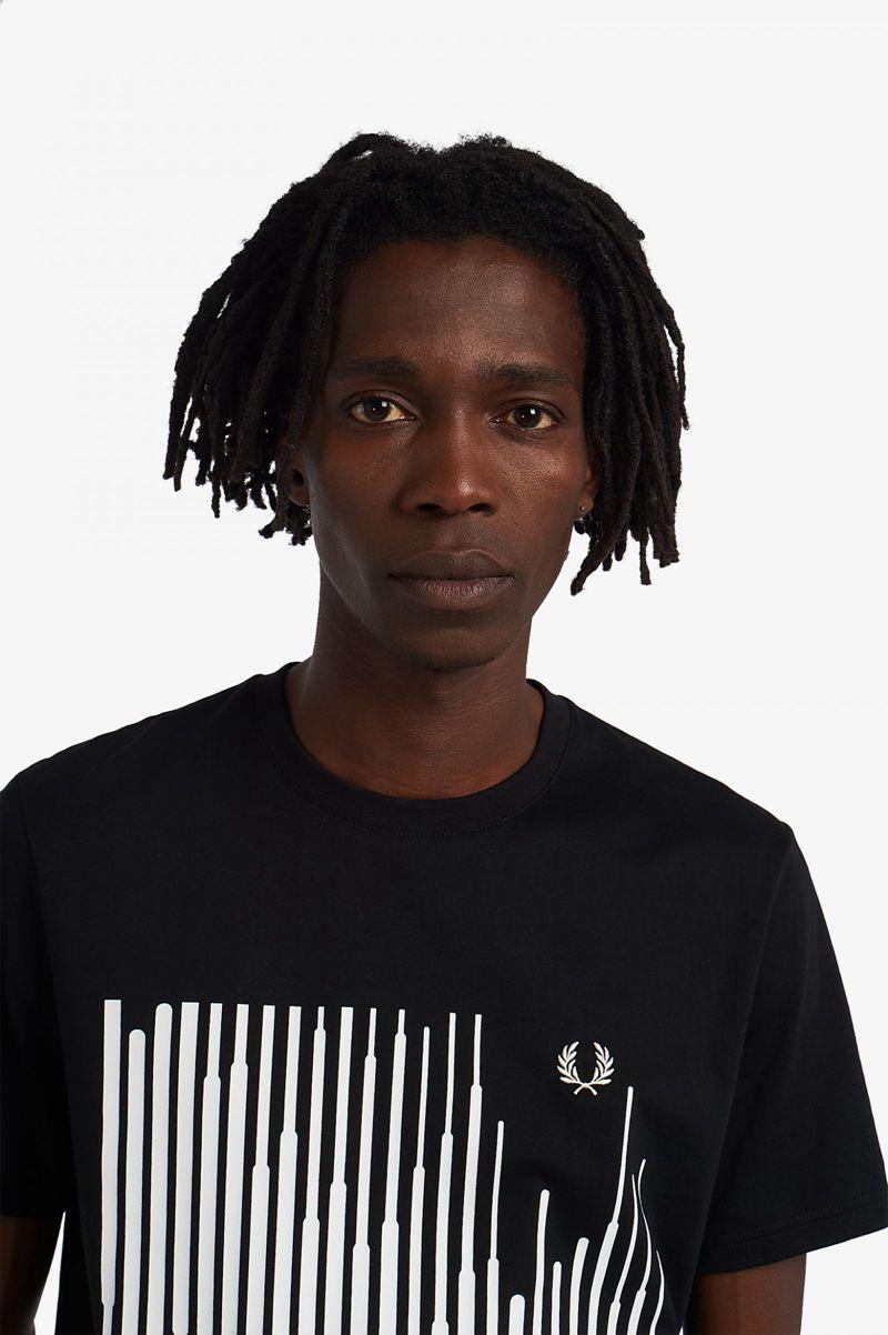 Black Fred Perry Sound Wave Graphic Men's T Shirts | PH 1762CTVE